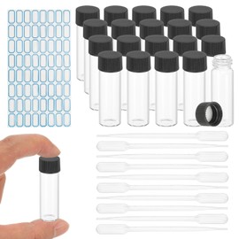 YOKIVE 20Pcs Glass Sample Vials, 4ml Clear Liquid Sample Vials Leak-Proof Storage Glass Bottles with Screw Caps Labels Droppers, Great for Lab, Essential Oil, Reagent (Clear)