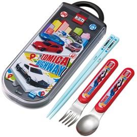 Skater (Skater) Cutlery Set for Children, Lunch, Chopsticks, Spoon, Fork, Made in Japan, Sliding Type, with Name Sticker, Antibacterial, Trio Set, Tomica 25, for Boys, TACC2AG-A