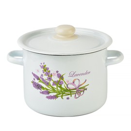 Enamel Pot with Enamel Lid, Enamel Cooking Pot, Soup Pot, Enameled Steel Stock Pot, Enamel Casserole set, Induction Safe, Dishwasher Safe (Lavender Bouquet, 4.8 Qt)