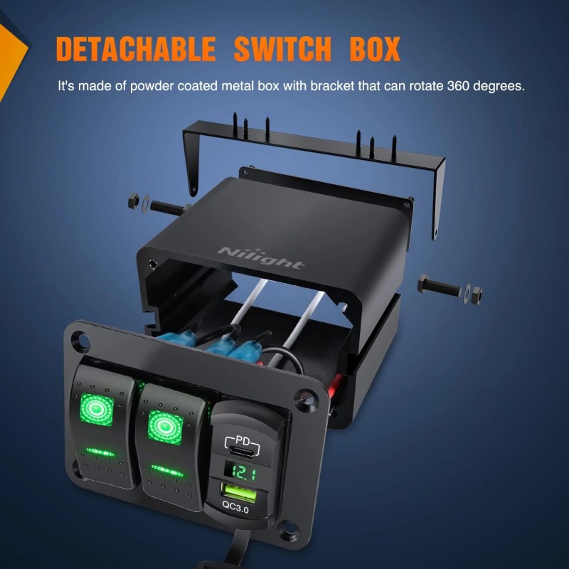 Nilight 2 Gang Rocker Switch Box 12V SPST ON Off