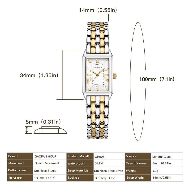 GAOFAN HOUR Gold Watches for Women with Vintage Rectangular Case,White