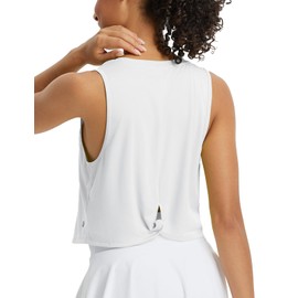 baleaf Workout Tops for Women Cropped Back Knotted Sleeveless Tank Tops Quick Dry Athletic Gym Yoga Running Shirts Loose Fit UPF50+ White M