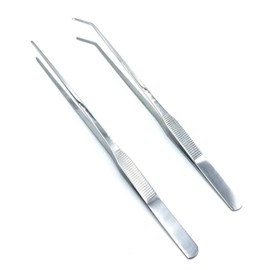 Wzong Pack of 2 Aquarium Tweezers Extra Long Stainless Steel Straight and Curved Tweezers Long Feeding Tongs for Aquascape Tools for Aquarium Systems 10.6 Inches (27 cm) Silver