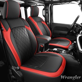 Coverado Seat Covers 4 Door for Jeep Wrangler, 2PCS Leather Car Seat Cover for Jeep Wrangler Vehicle Accessories Custom Fit for 2018-2024 Jeep Wrangler Seat Covers 2-Door/4-Door(Red)