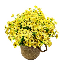 SAING S A I N G 12 Bundles Artificial Faux Flowers Plants for Outdoors Eucalyptus Violet Fake Flowers UV Resistant Garden Porch Window Box Decoration Yellow