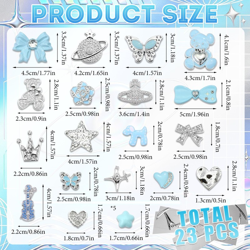 Blue Charms for Rubber Bag 23PCS Y2K Star Charms for