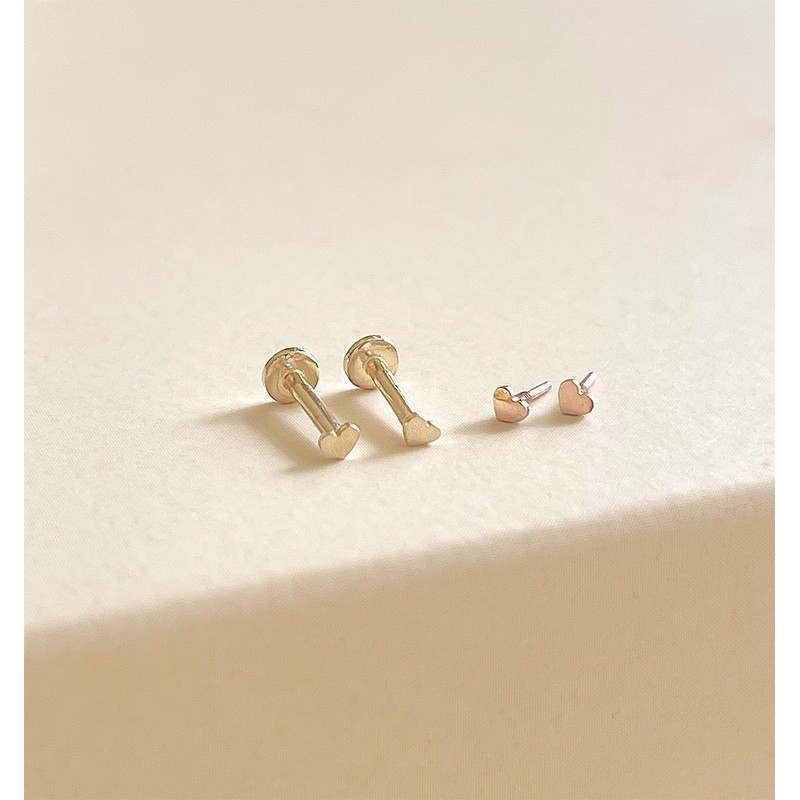 14k ultra-mini heart piercing lablet bar thickness 1mm gift package