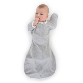 SwaddleDesigns Transitional Swaddle Sack, Arms Up Half-Length Sleeves & Mitten Cuffs, Swaddle for Newborn Transition to Baby Sleep Sack Wearable Blanket, Medium, 3-6 Month, 14-21 lb, Heathered Gray