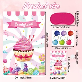 Hxezoc Pin the Cherry on the Cupcake Game With 36 Pcs Cherries Large Cupcake Party Games Poster for Kids Girls Candy Birthday Party Carnival Party Supplies