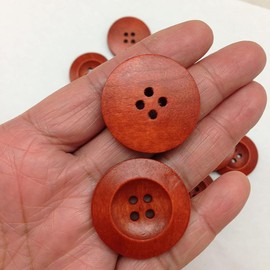 AKOAK 50 Pcs Wooden Buttons, 25mm Sweater Buttons, Red Coffee Wide Edge Sewing Buttons, Natural Wooden Decorative Buttons for Sewing Craft Clothing, 4 Holes