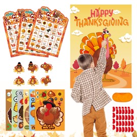 Thanksgiving Games - 4 in 1 Thanksgiving Games for Kids 36 Players Include Thanksgiving Bingo Game Thanksgiving Pin Game Thanksgiving Stickers Party Favors Supplies for Kids Children Activities