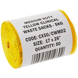 Hanfare CX50/CWMD2 Müllbeutel für klinische Abfälle, mittelschwer, Gelb, 50 Stück