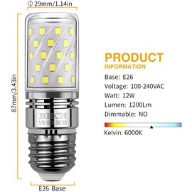 E26 LED Corn Bulbs 12W,6000K Daylight White,1200LM,100W Incandescent Bulbs Equivalent,Pack of 4