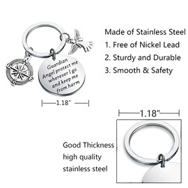 FUSTMW Guardian Angel Prayer Keychain Drive Safe Gifts New Driver Gift First Car Gift Guardian Angel Protect Me Traveler Gift (Silver)