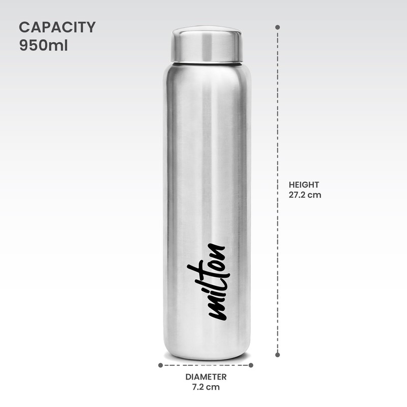 MILTON Aqua 1000 Stainless Steel Water Bottle, 950 ml, Silver