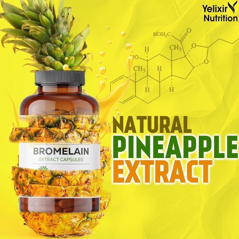 Yelixir Nutrition Bromelain Capsules 120 nos (2400 GDU/g), High Strength