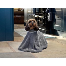 Lucky Paws® UK Dog Drying Bag - Luxurious Dog Towel Bag – Super Absorbent & Soft Dog Towels - Alternative for Dog Towelling Drying Coat - Dog Drying Towels - Perfect for Dog Grooming (M, Grey)