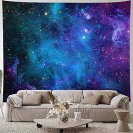Lahasbja Galaxy Tapestry Blue Starry Sky Universe Space Tapestries Wall Hanging Mysterious Nebula Stars Backdrop for Living Room Dorm