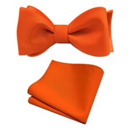 Gusleson Burnt Orange Self Tied Bow Tie for Wedding Mens Solid Silk Orange Bow tie Handkerchief Set (UK0685-06)