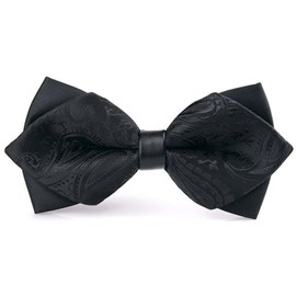 Flairs New York Gentleman's Diamond Pointed Pre-Tied Bow Tie (Midnight Black Paisley)