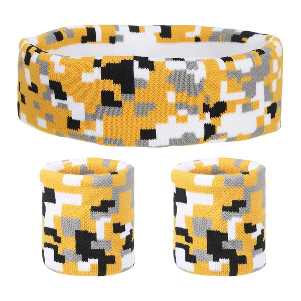 sourcing map Sweat Band Set Sports Terry Cloth Headband Wristband