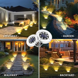 GIGALUMI 12 Pack Solar Ground Lights Outdoor, Waterproof Solar Garden Lights, Solar Powered Landscape Lighting for Outside Backyard Pathway Drveway Walkway (Warm White)