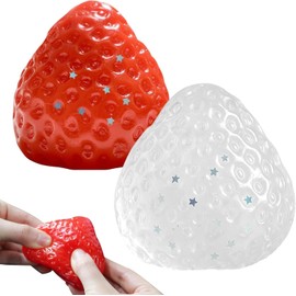 Taba Squishy XXL, Taba Squishy, Taba Strawberry, Transparent Red Squeeze Toy, Anti-Stress Toy for Office, School and Home, Pack of 2