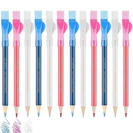 12Pcs Tailors Chalk With Brush Cap,Fabric Pencils Water Soluble Pen Tailor Mark Chalk with Brush Cap,Three Colors Pencils for Tailors Chalk,Sewing Pencils for Tailor or Home Marker and Tracing Tools