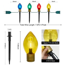 Oviejo C9 Multicolor Pathway Lights, 7Ft Outdoor Christmas Pathway Markers Stakes Lights with 4 Jumbo C9 Multicolor LED Bulbs, Connectable Christmas Walkway Lights for Driveway Yard Lawn Garden