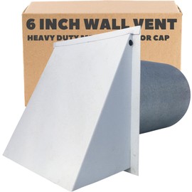 6 Inch Wall Vent Cap - Painted White Steel with Damper & Screen - Heavy Duty Hooded Metal Caps for Exterior Side Wall Exhaust - Spring Loaded Backdraft Damper by Vent Works