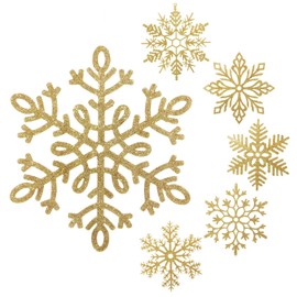 12 Pack Large Snowflakes Ornaments 12 Inch Glitter Decorative Hanging Snowflakes Plastic Big Snow Flakes Giant Christmas Snowflake Decorations with 164ft Nylon Thread for Indoor Outdoor Decor (Gold)