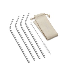 Outset 76624 Stainless Steel Bent Long Reusable Straws, 1 x 3.5 x 11.75 inches, Metallic