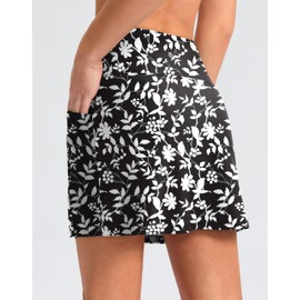 G Gradual Women's 16" Swim Skirt with Pockets High Waisted Tummy Control Modest Swimsuit Bathing Suit Bottoms for Women(White Flower,XXL)