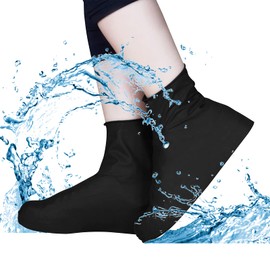 LUSIAINA Waterproof Shoe Covers Latex, Upgrade Reusable Not-Slip Rubber Rain Overshoes, Rain Shoe Covers for Men and Woman Sneaker Shoe Protectors(L, black)