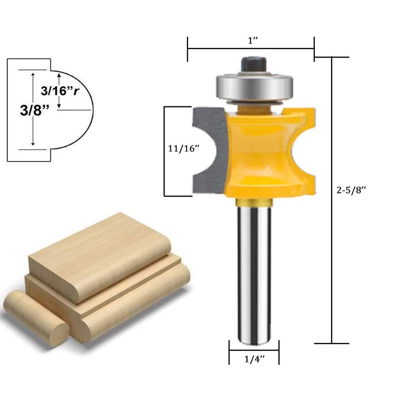 PEALIFFE Bullnose Router Bit Set 1/4 Inch Shank 5PCS, Half