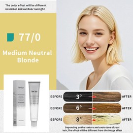 PureStyle 100ml Professional Permanent Blonde Hair Color Dye Cream Ammonia Free, Long Lasting Golden Color, 100% Gray Coverage, Natural Shine, Easy Use At Home (77/0 Medium Neutral Blonde)