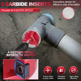 1-1/2 Inch PVC Pipe Reamer Kit with 3 Square Carbide Insert, PVC Fitting Saver, PVC Socket Saver for SCH40 PVC, ABS PVC Pipe, CPVC, Fit for Standard 1/2" Drill