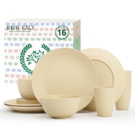 Homienly Premium Wheat Straw Dinnerware Sets, Lightweight & Unbreakable Plates and Bowls Sets,Cups,Service for 4,Dishwasher and Microwave Safe 16 PCS Dish Sets for Home，Camping- Beige