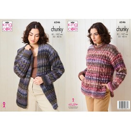 King Cole Ladies Chunky Knitting Pattern Womens Sweater & Cardigan (6246)