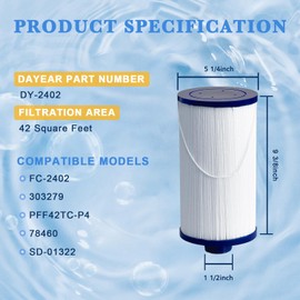 DAYEAR Spa Filter Replacement for FC-2402, 303279, 5CH-37, PFF42TC-P4, SD-01322 42 Sq.ft Hot Tub Filter Cartridge, 2 Pack