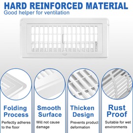 6-Position Tilt Vent Deflector & Floor Vent Cover, 2 Pack, 4x10 Floor Register, Tool‑Free Install, Adjustable Vent Covers for Home Floor, Office & Ceiling (White)