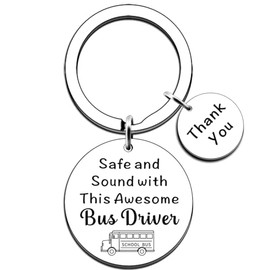 JMIMO Bus Driver Gifts Thank You School Bus Driver Keyring Gifts End of The School Year Gift Birthday Graduation Christmas Retirement Gifts for Bus Driver - Safe and Sound with This Awesome Bus Driver