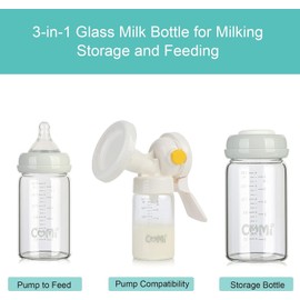 COMI Wide Neck Glass Breastmilk Collection n Storage Bottle, 6oz with Screw Ring Sealing Disk; Re-markable Sealing Disc. BPA Free, Fits Breast Pumps & Nipples (Pink Lids)