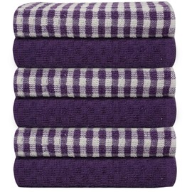 Casabella Pack Of 6 Terry Towelling Cotton Kitchen Tea Towels. Soft Kitchen Tea Towels Set, Highly Absorbent Dish Towels & Bar Towels Unbeatable Price (6 Pieces Set, Purple)