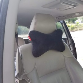 Bookishbunny 2 Packs Dog Bone Shaped Travel Neck Memory Foam Pillows with Removable Velvet Cover for Car Bus Truck Driving Comfort Head Rest Support (Black)