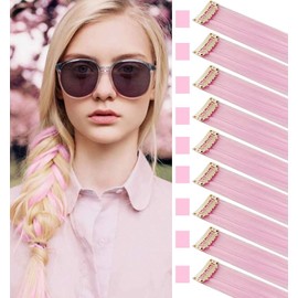 FYHTSD 9 Pieces Light Pink Children's Wig Pieces Coloured Hair Extensions Party Highlight Multiple Colours Hairpiece