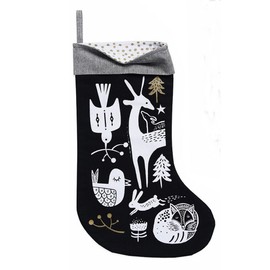 Wee Gallery, Winter Animals Stocking, Christmas Stocking - White on Black