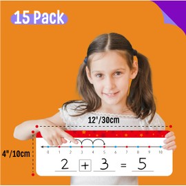 15 PCS Number Line Dry Erase Boards, Double Sided Writable and Erasable Board-0-10 on One side & 0-20 on Other Side Math White Board for Kids, Students, Classroom and Home (12” x 4”)