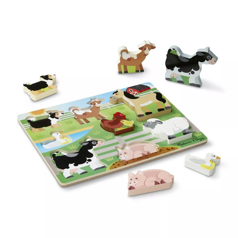 Melissa & Doug Kid Puzzle Wooden 8-Piece Farm Animals Shape