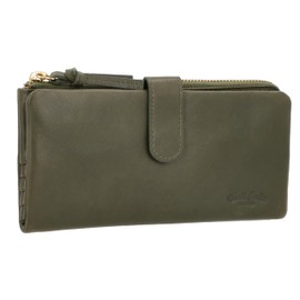 Gusti Vida Leather Wallet Card Holder Vintage Women's Extra Coin Compartment, Green, Retro